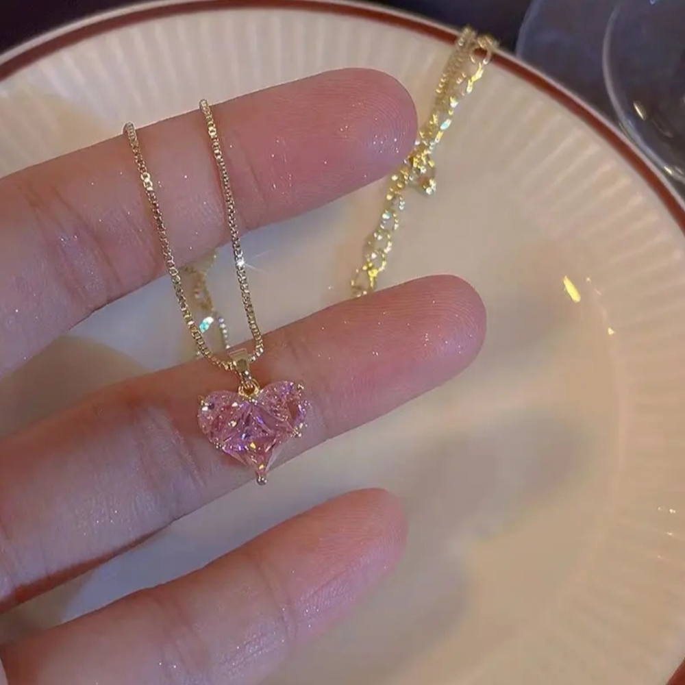 Coquett Heart Necklace Pink/ Gold
